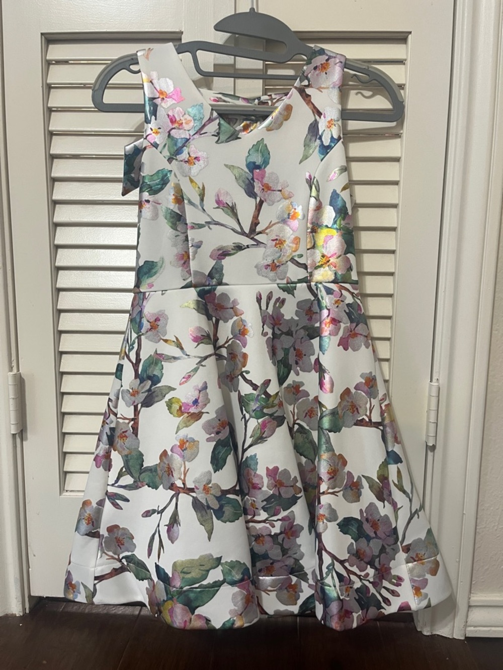Tween Diva White Floral Satin Fit-and-Flare Girls Formal Dress